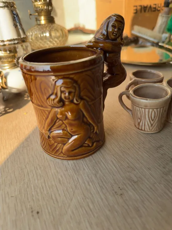 Ceramic Nude Female Relief Mug With Small Barrel Mugs Set
