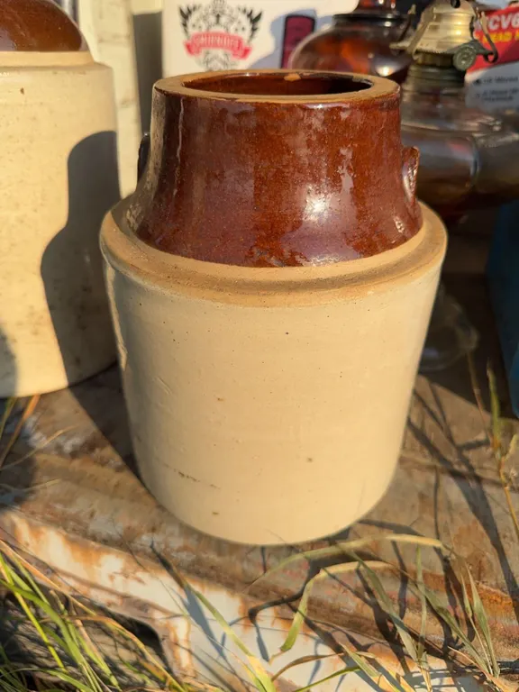 Stoneware Crock with Brown Glazed Top