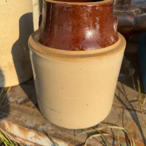 Stoneware Crock with Brown Glazed Top