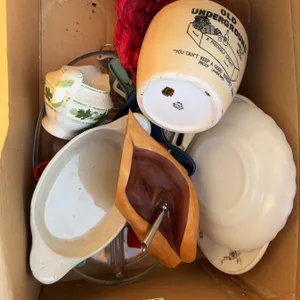 Kitchenware Lot With Old Underground Whiskey Jug and Fire-King Dish