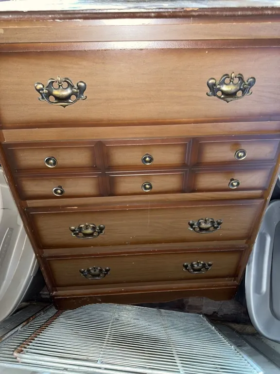 Five-Drawer Wood Dresser with Brass-Tone Handles
