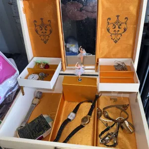 Jewellery Box With Watches, Earrings, Brooches, Tobacco Tin