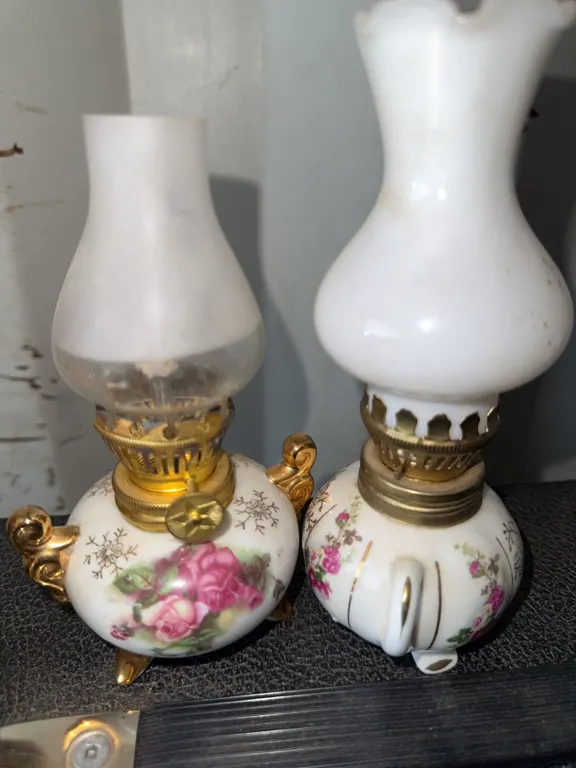 Miniature Porcelain Oil Lamps with Floral Design