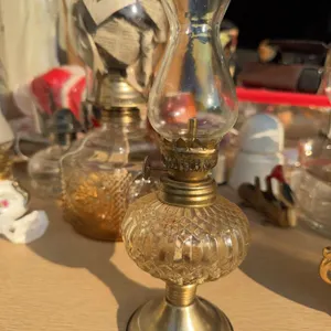 Pressed Glass and Brass Kerosene Table Lamp
