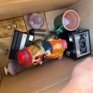 Box Lot Of Cameras, Figurines, Glassware And Ceramics