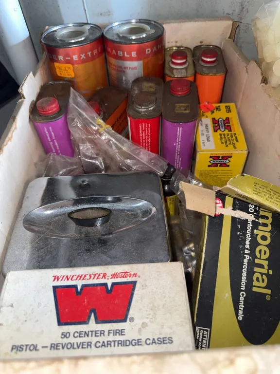 Winchester 38-40 Cartridge Cases, Reloading Book, Brass, and Shotgun Wads