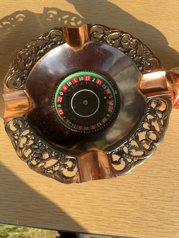 Roulette Theme Metal Ashtray and Novelty Tabletop Lighter Set