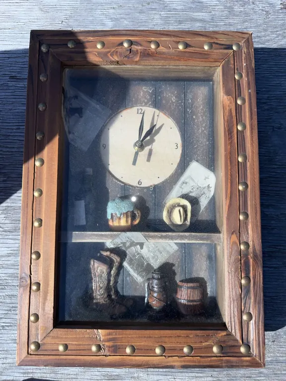 Wooden Framed Western Theme Wall Clock with 3D Cowboy Decor