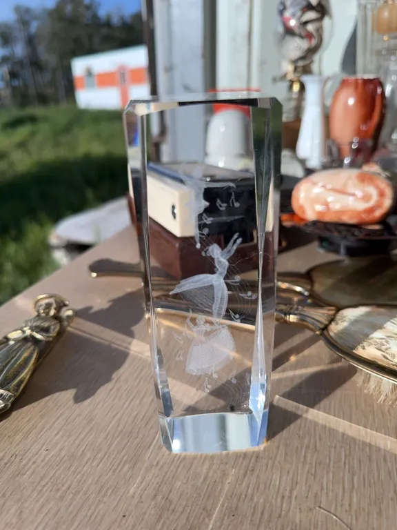 Rectangular Crystal Figurine with Etched Fairy Design