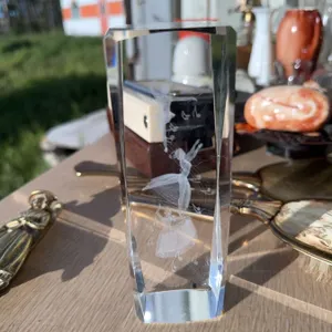 Rectangular Crystal Figurine with Etched Fairy Design