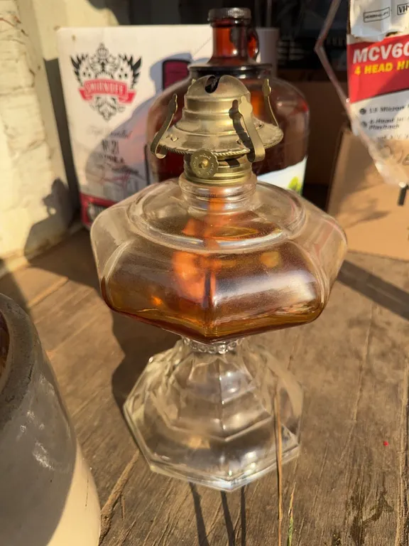 Clear Glass Oil Lamp with Brass Burner