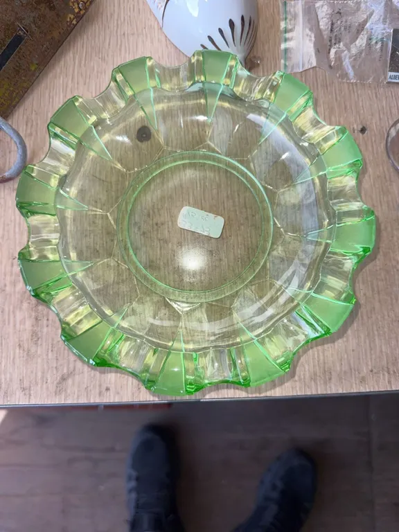 Green Uranium Glass Ruffled Edge Bowl