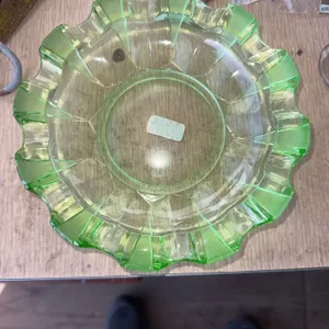 Green Uranium Glass Ruffled Edge Bowl