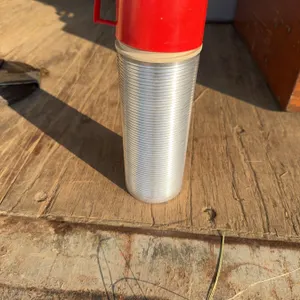 Thermos Brand Aluminum Insulated Bottle With Red Lid, 12 Oz Size