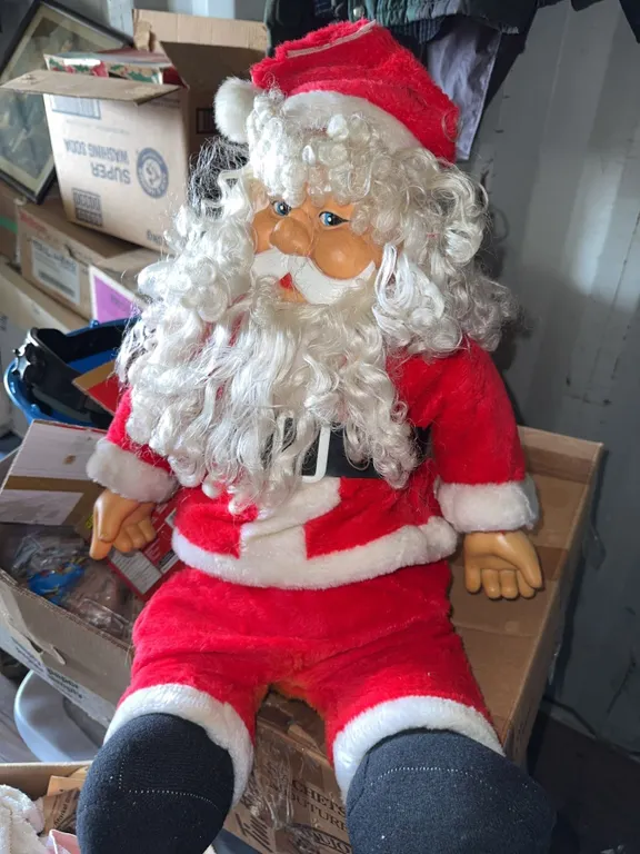 Large Plush Santa Claus Doll with Curly White Beard and Red Outfit
