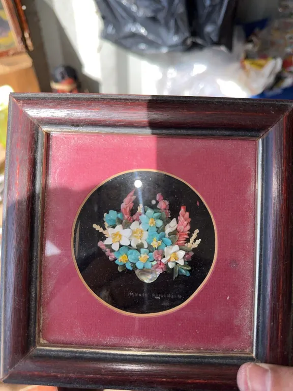 Floral Wall Plaque With Inlaid Abalone, Coral, Jade, and Mexican Agates