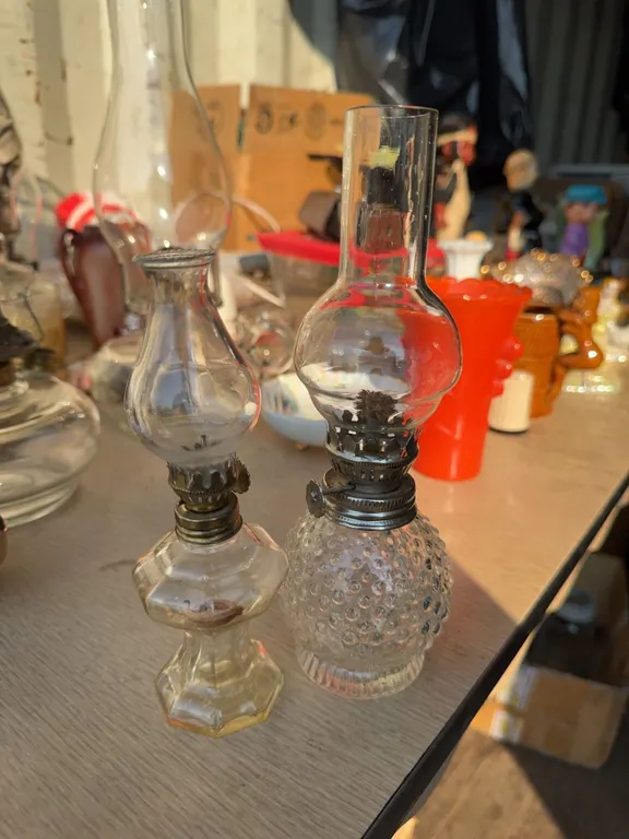 Clear Glass Miniature Oil Lamps with Metal Burners