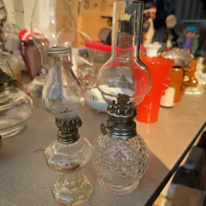 Clear Glass Miniature Oil Lamps with Metal Burners