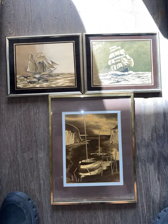 3 Nautical Framed Etchings with Ships and Boats