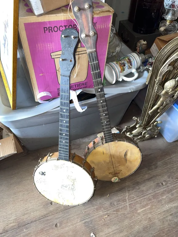 4-String Banjos, One with Hand-Drawn Artwork