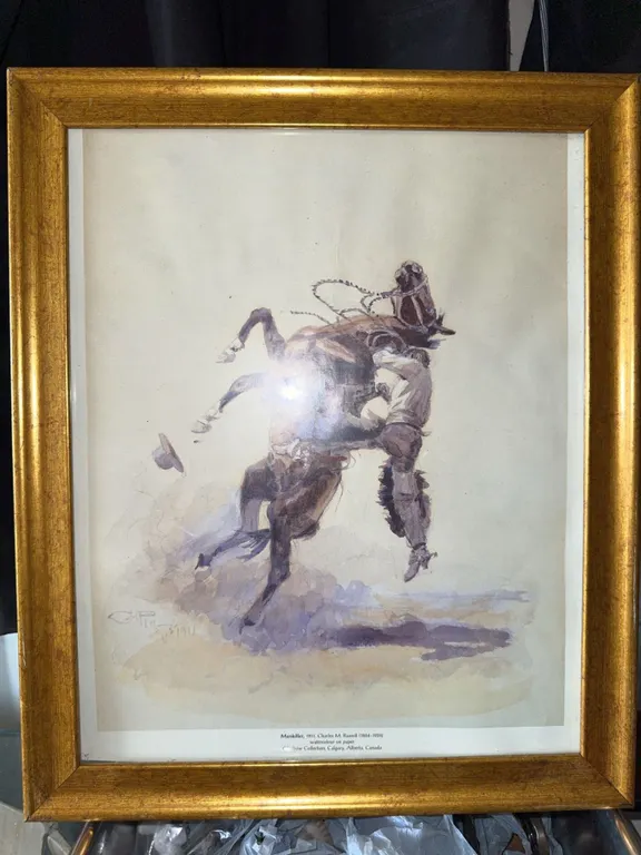 Framed Charles Marion Russell Print, Artist’s Edition, Fort Worth, 1948