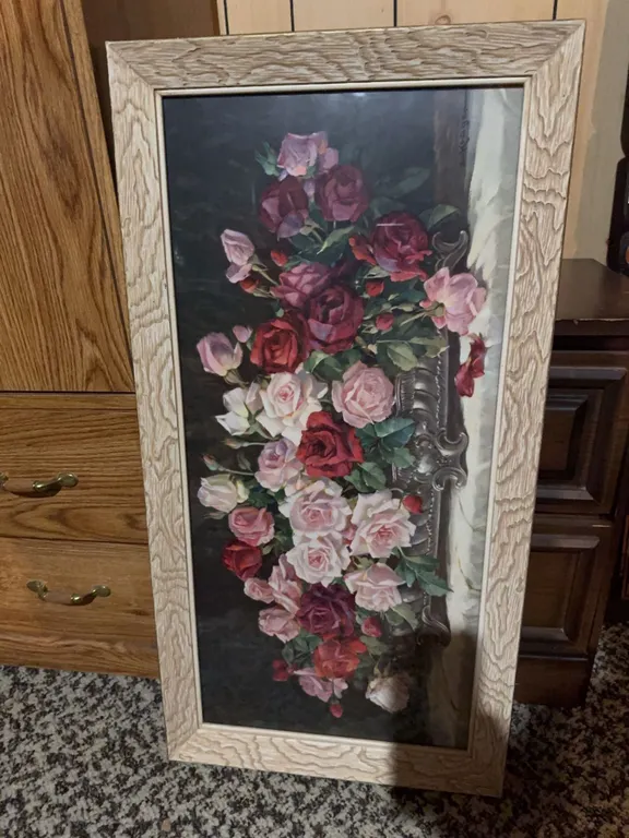 Framed Rose Bouquet Floral Print, 44" x 24"