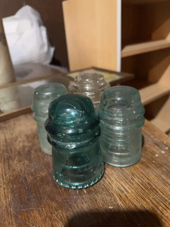 4 Glass Telegraph Insulators, Assorted Colours