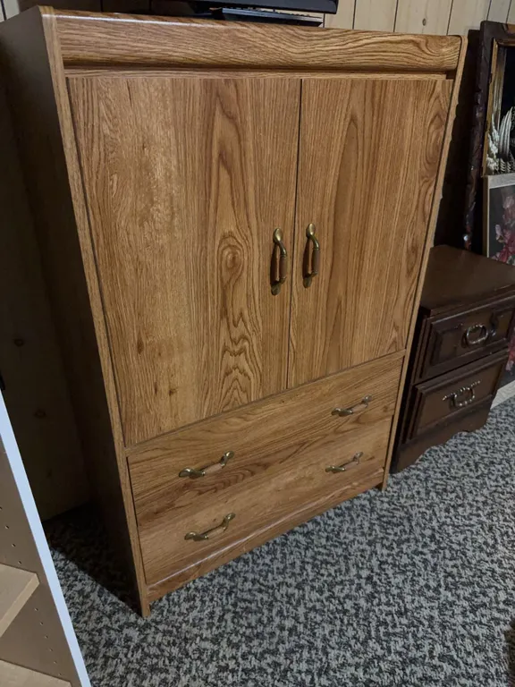 Wood Laminate Storage Cabinet With Brass Handles, 81cm x 40cm x 117cm
