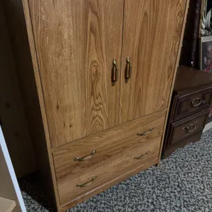 Wood Laminate Storage Cabinet With Brass Handles, 81cm x 40cm x 117cm