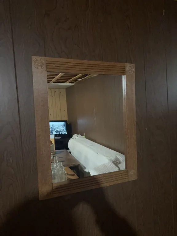 Wood Frame Wall Mirror with Carved Corner Accents 18" x 21"