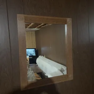 Wood Frame Wall Mirror with Carved Corner Accents 18" x 21"