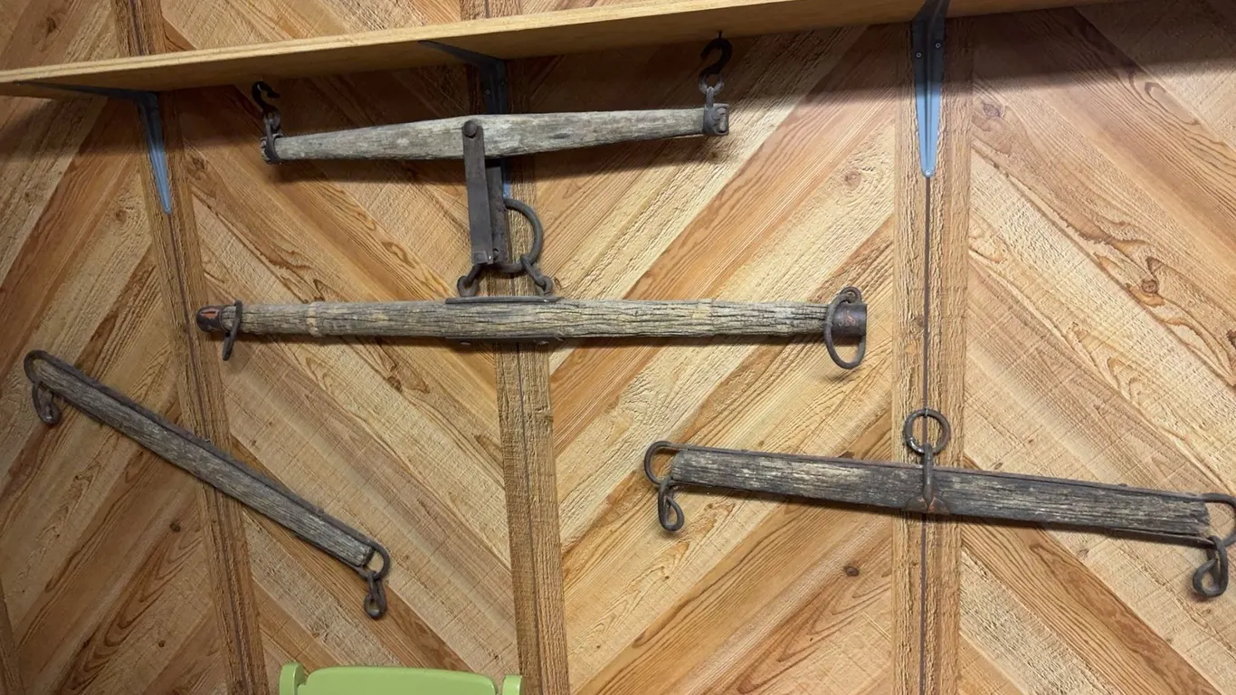 Four Antique Wooden Oxen Yokes with Forged Iron Hardware