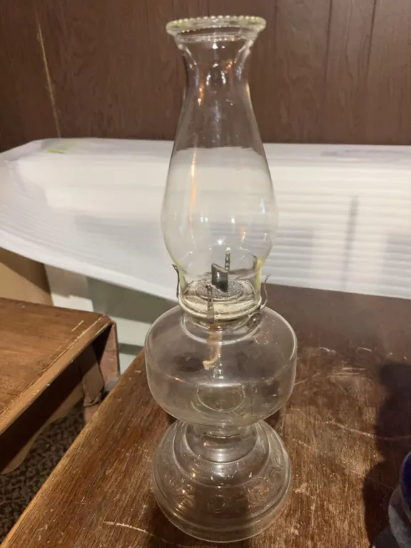 Clear Glass Oil Lamp with Chimney, 12 Inches Tall