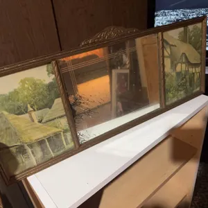 Framed Mirror With Two Country Cottage Prints, 24" x 9"