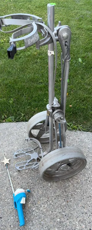 Bag Boy Automatic Golf Pull Cart and Mickey Mouse Child's Toy Fishing Rod