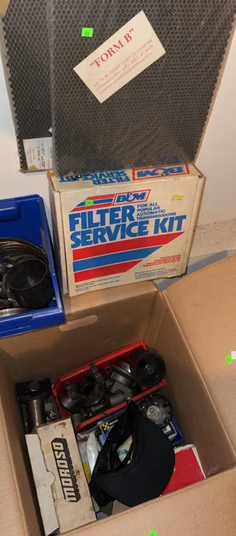B&M Filter Service Kit, Moroso Box, Engine Parts, Hose Clamps, and Miscellaneous Automotive Items