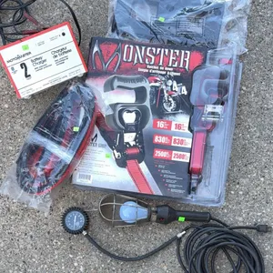 Automotive Tools Including MotoMaster Battery Charger and Monster Ratchet Tie Downs