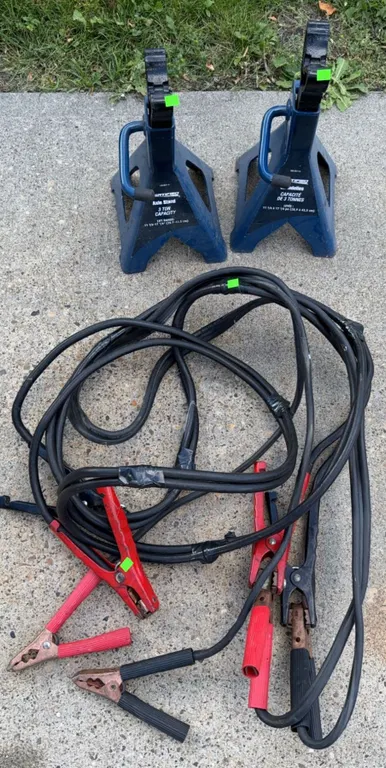 3-Ton Auto Stands and Two Sets of Jumper Cables