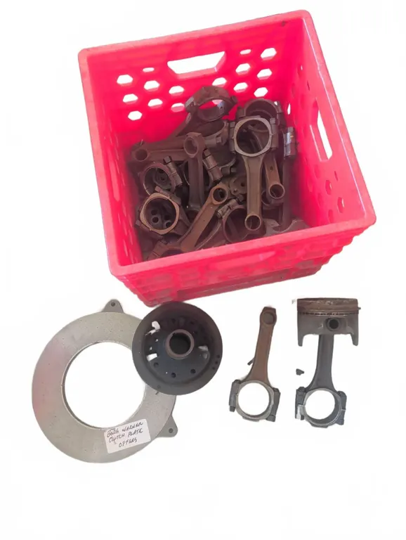 Automotive Engine Connecting Rods, Pistons, and Metal Flywheel Ring