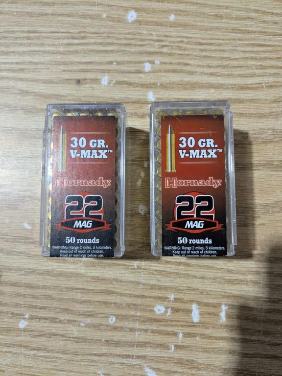 (100) Rounds .22mag 30gr V-Max Ammunition **PAL REQUIRED