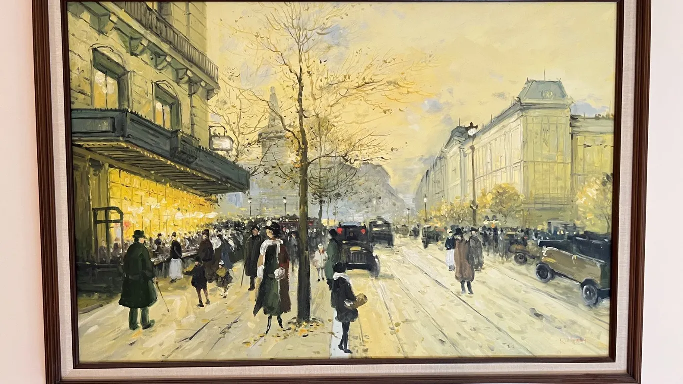 Framed Town Scenery Painting