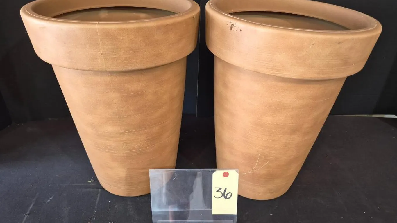 (2) New Ferndale Large Terracotta Orange Decorative Resin Planter