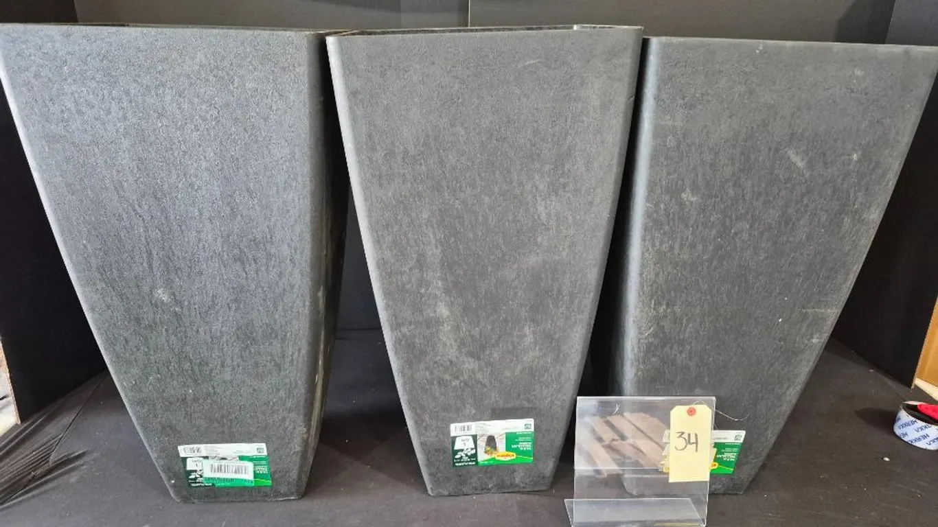 (3) Tallulah Medium Black Fiberglass Recycled Tall Square Planter w/ Drainage Holes