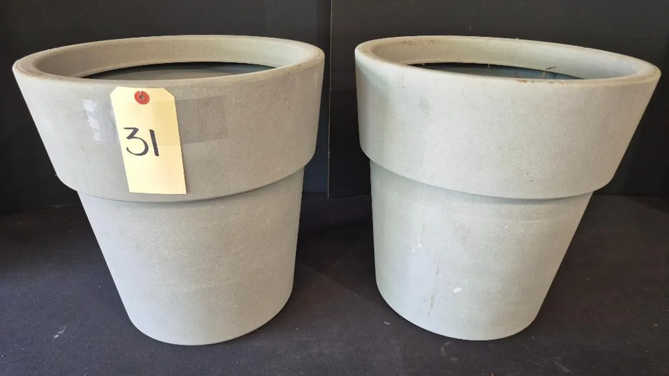 (2) New Vigoro Chauncey Gray Decorative High-Density Resin Planter (15 in. L x 15 in. W x 15.4 in. H)