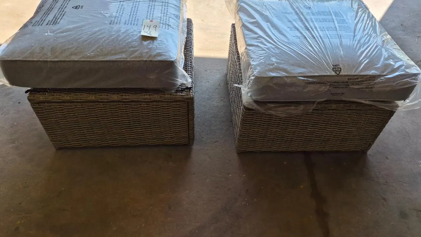 New Set of 2 Outdoor Wicker Ottomans