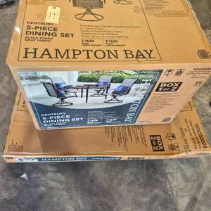 Brand New Hampton Bay Kentbury 5-Piece Steel Padded Sling Square Glass Top Outdoor Dining Set