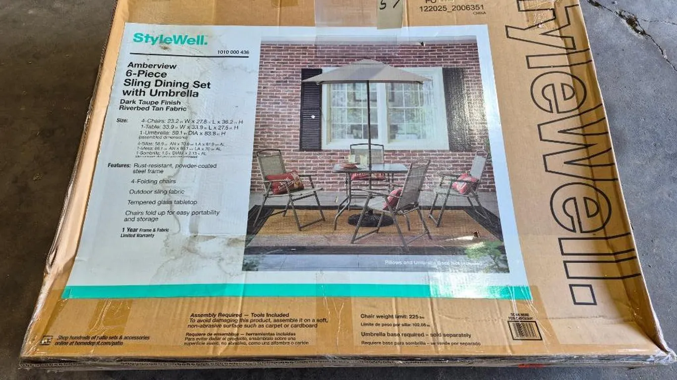 New Amberview 6-Piece Sling Folding Outdoor Dining Set with Umbrella