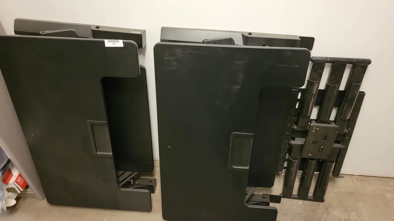(2) MANUAL ADJUSTABLE STAND UP DESKS, (1) HEAVY DUTY MONITOR -WALL MOUNT