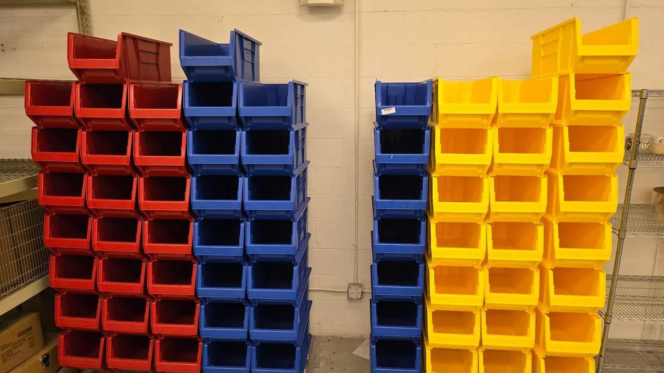 ULINE COLORED BINS, QTY (66)