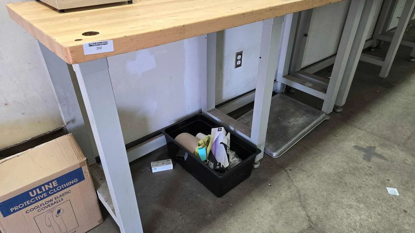 BUTCHER BLOCK TABLE, STEEL BASE